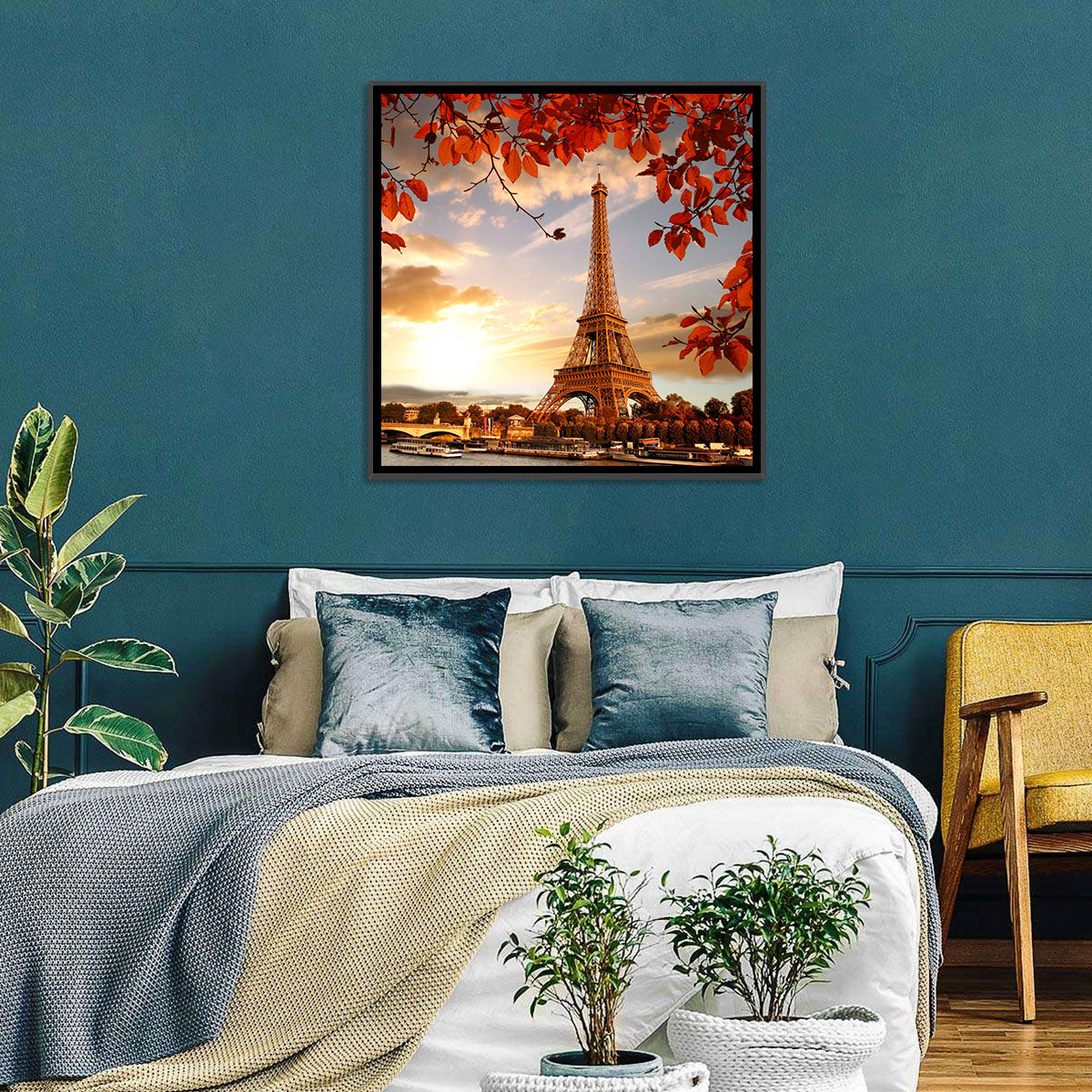 Eiffel Tower at Golden Hour Wall Art in a room, landscape