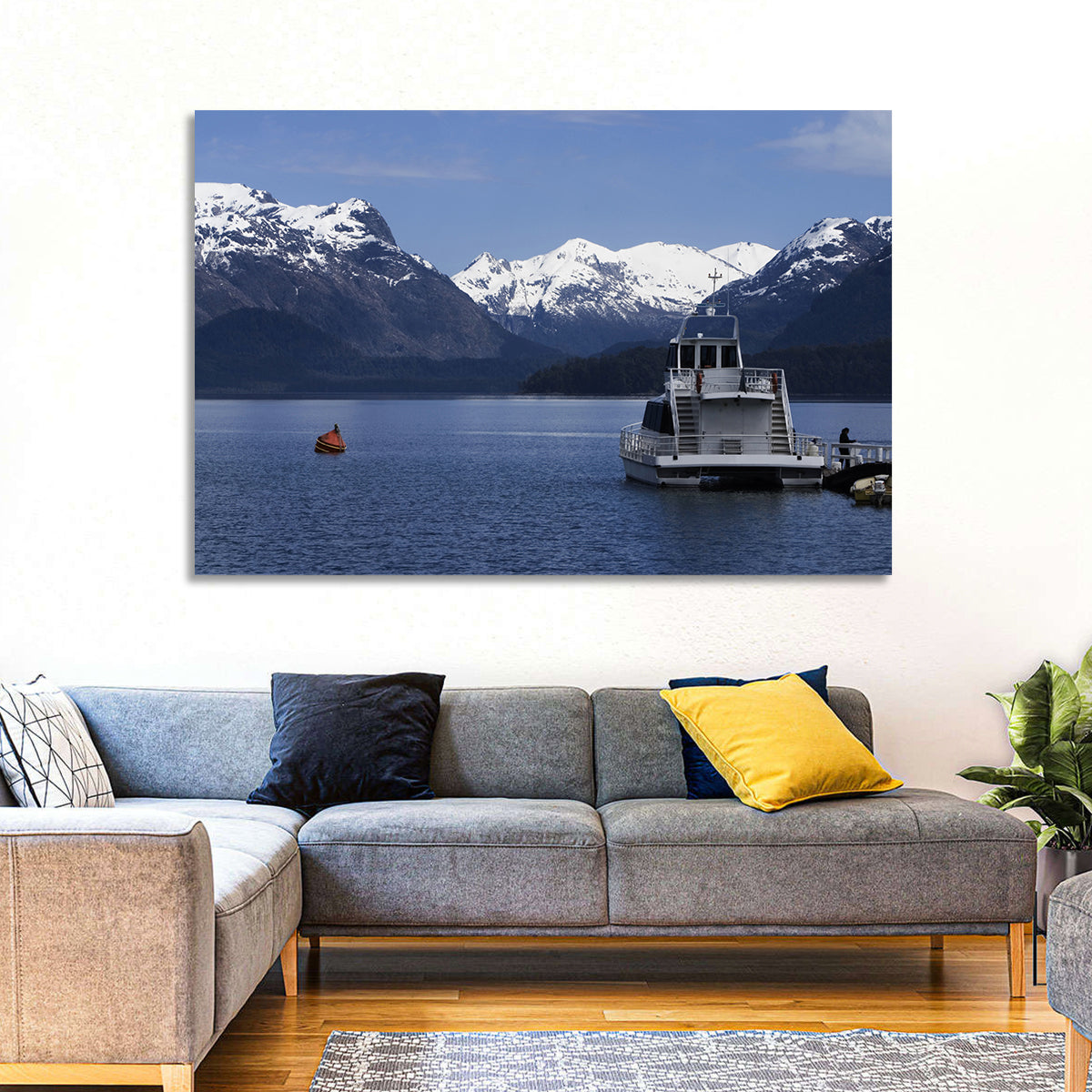 Lake Nahuel Huapi Catamaran and Snow-capped Mountains Wall Art