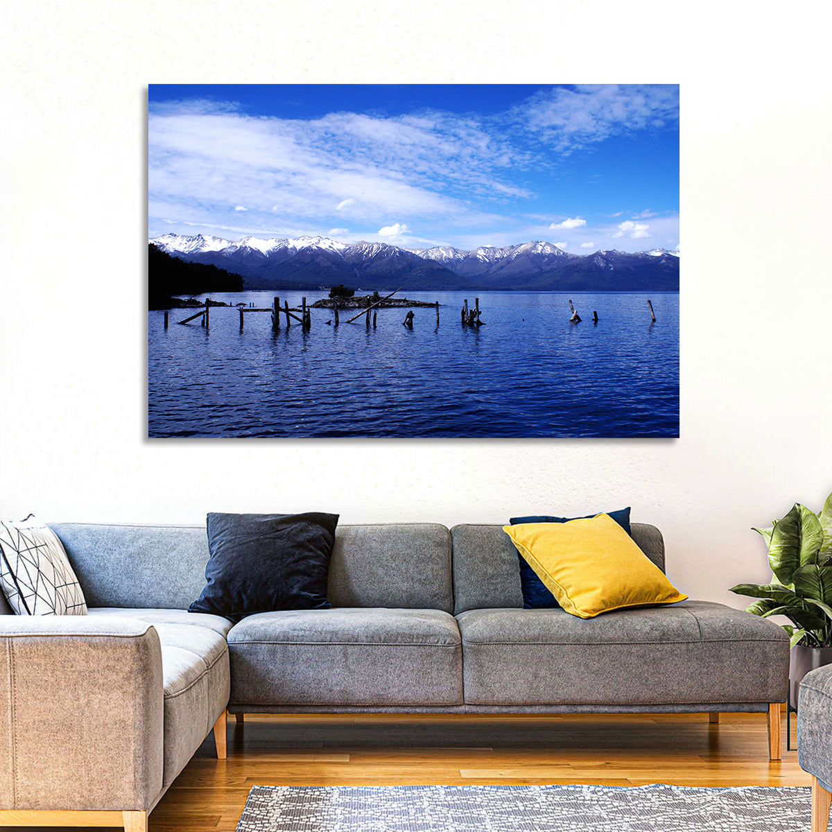 Nahuel Huapi Lake with Wooden Pilings Wall Art in a room, landscape
