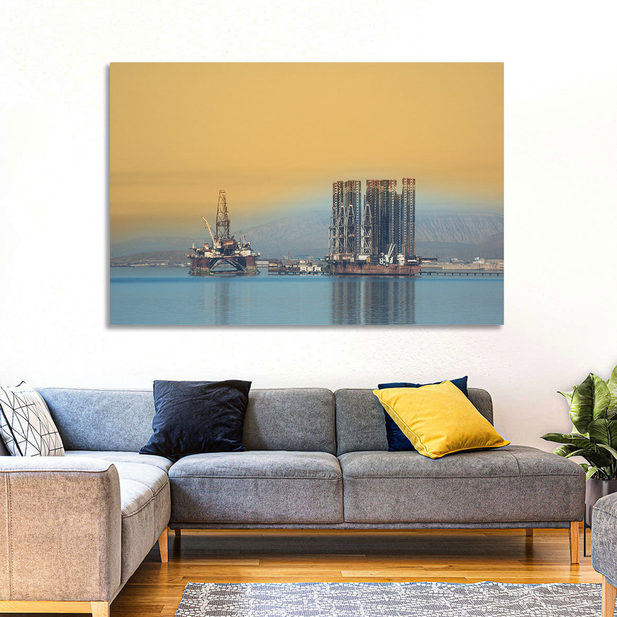 Baku Oil Rigs at Dusk Wall Art in a room, landscape