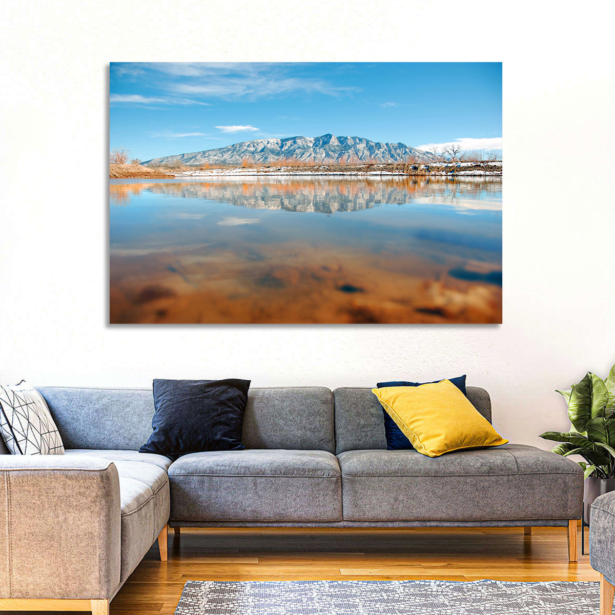 Rio Grande at Sandia Mountains Wall Art in a room, landscape