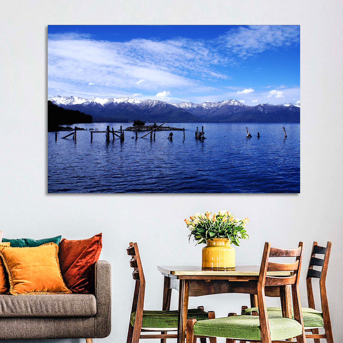Nahuel Huapi Lake with Wooden Pilings Wall Art in a room, landscape