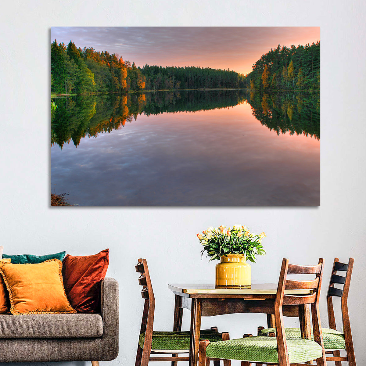 Estonian Lake at Golden Hour Wall Art in a room, landscape