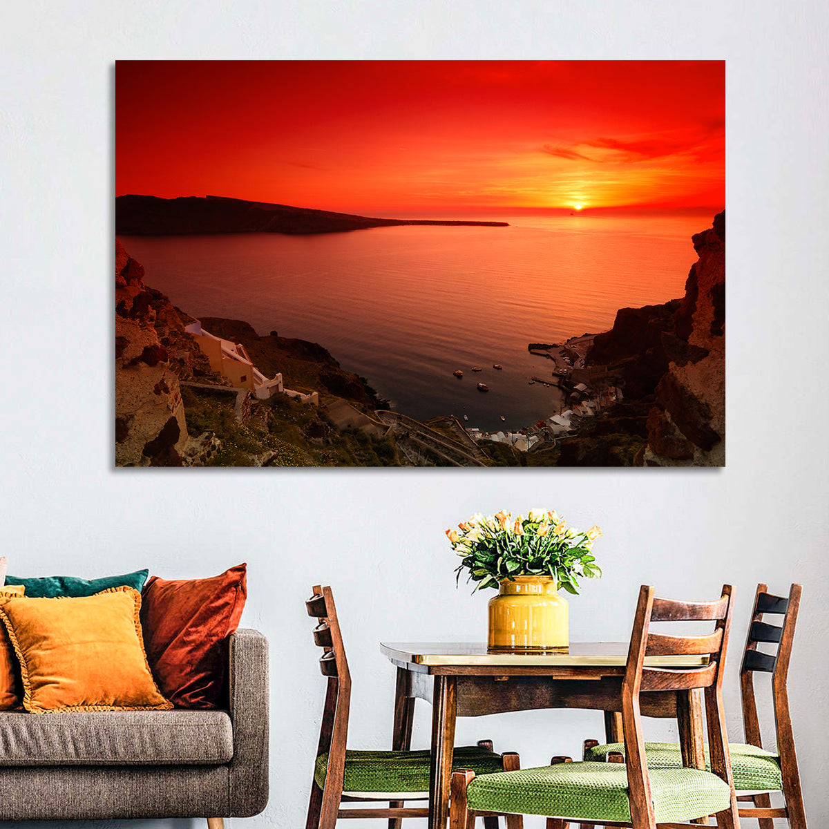 Ammoudi Bay Sunset, Oia Wall Art in a room, landscape