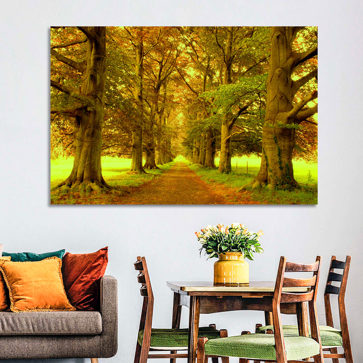 Beech Tree Lane at Golden Hour Wall Art in a room, landscape