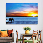 Elephant Silhouette at Beach Sunset Wall Art