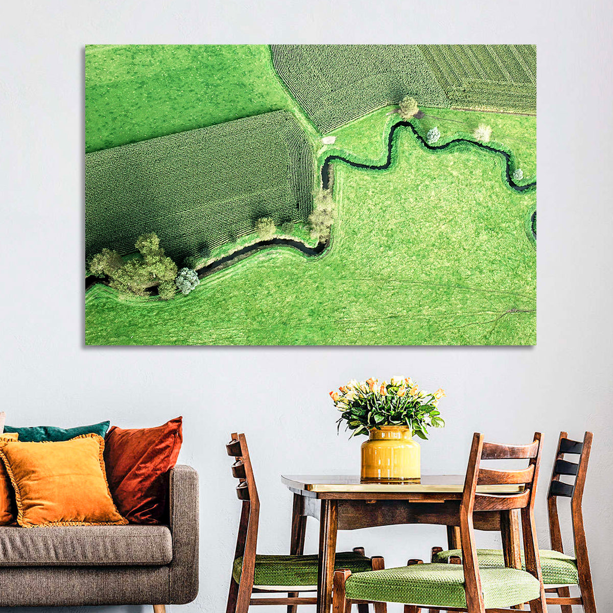 Meandering Stream Over Farmland Wall Art