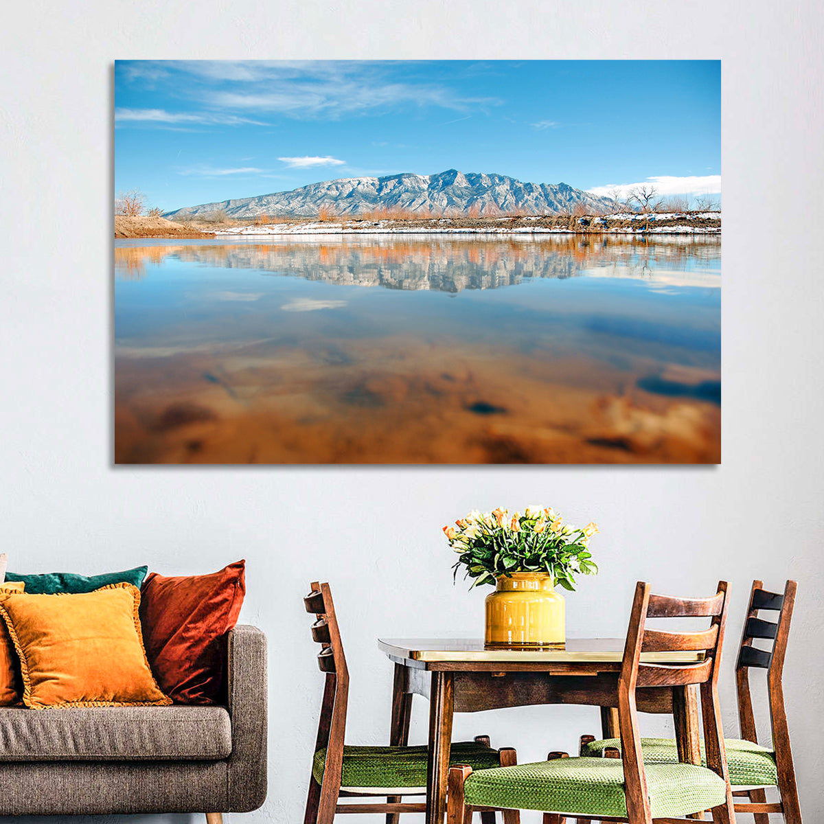 Rio Grande at Sandia Mountains Wall Art in a room, landscape