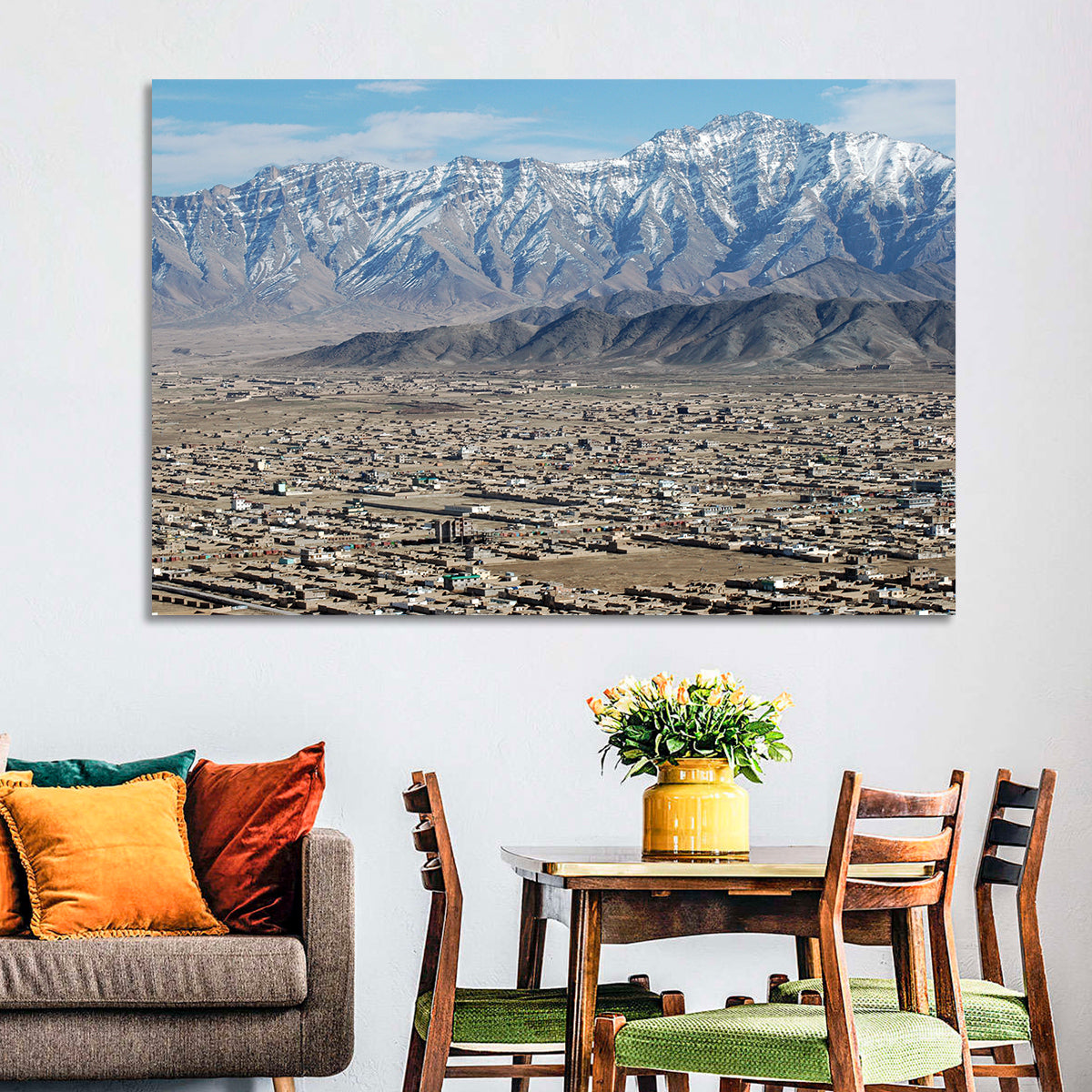 Kabul from Above with Snow-capped Mountains Wall Art