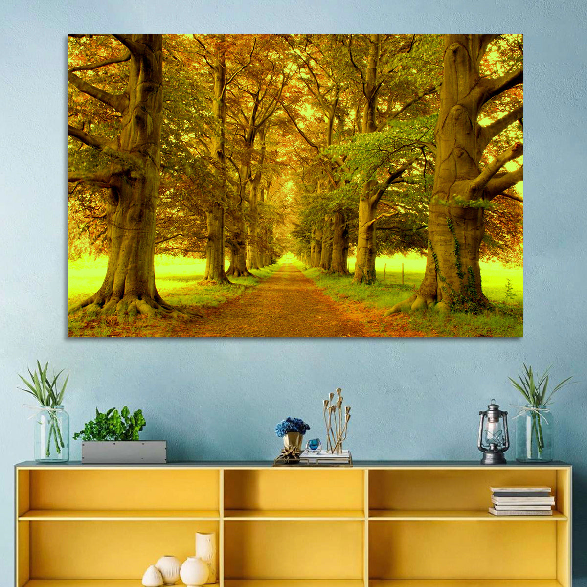 Beech Tree Lane at Golden Hour Wall Art in a room, landscape