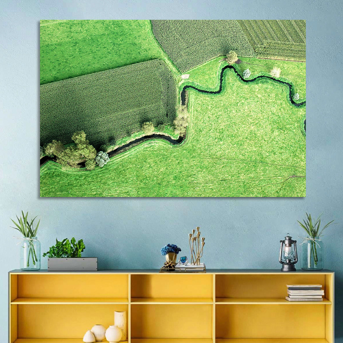 Meandering Stream Over Farmland Wall Art