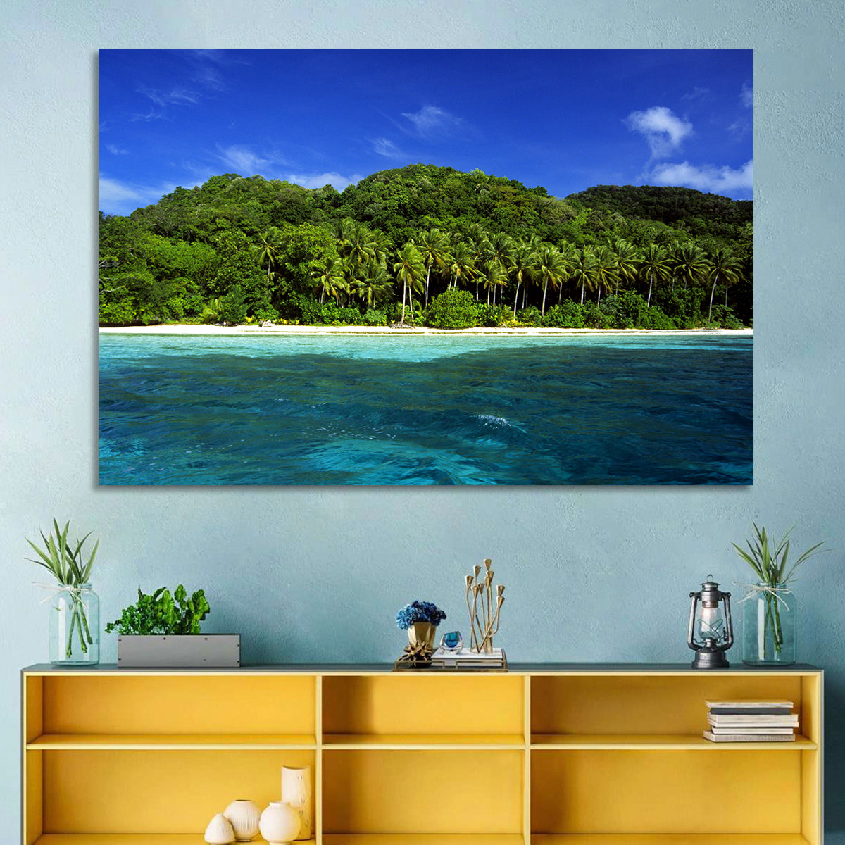 Turquoise Tropical Island Scene Wall Art