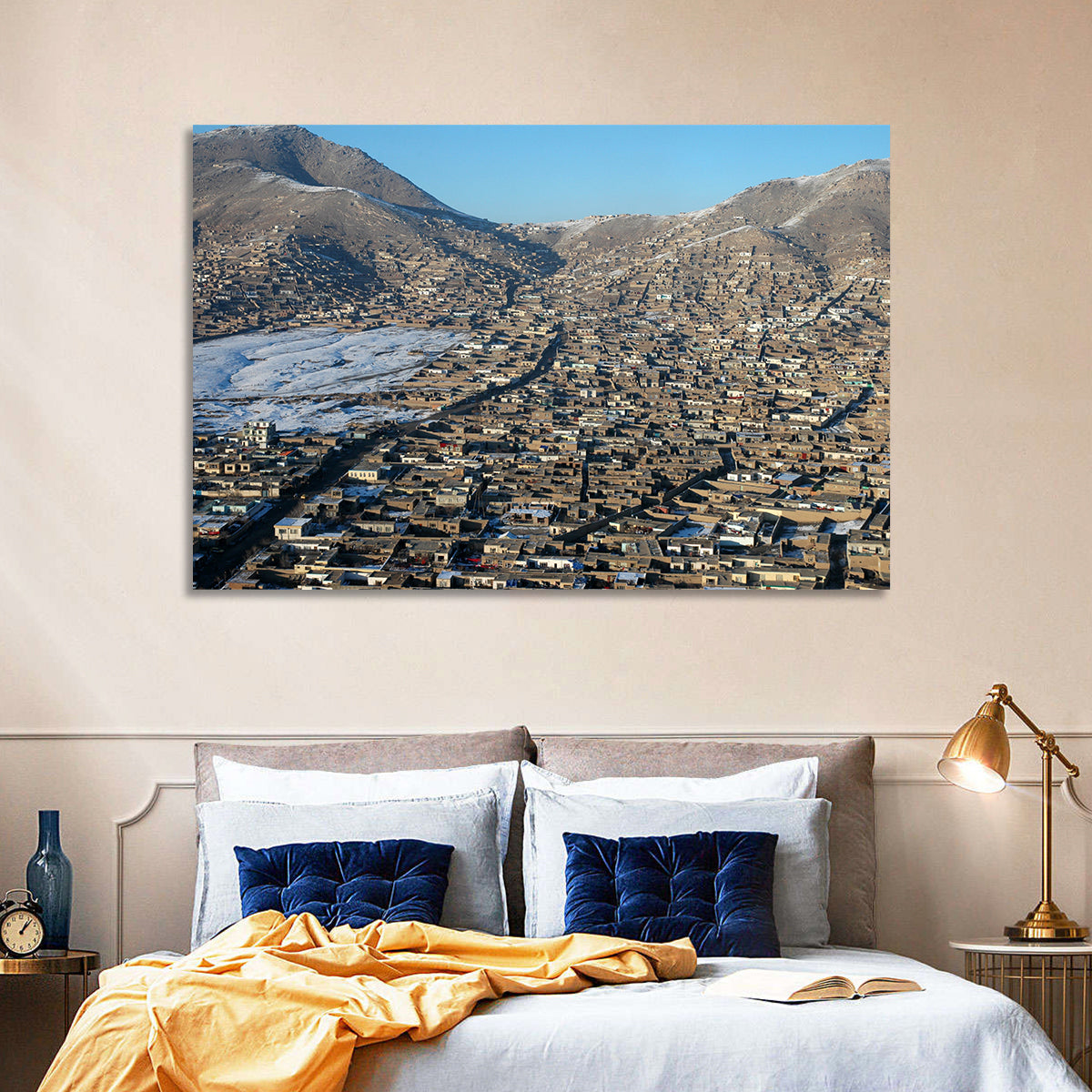 Kabul Winter Cityscape Wall Art in a room, landscape