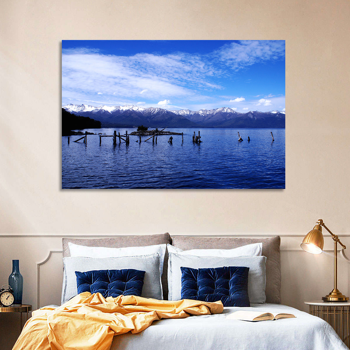 Nahuel Huapi Lake with Wooden Pilings Wall Art in a room, landscape