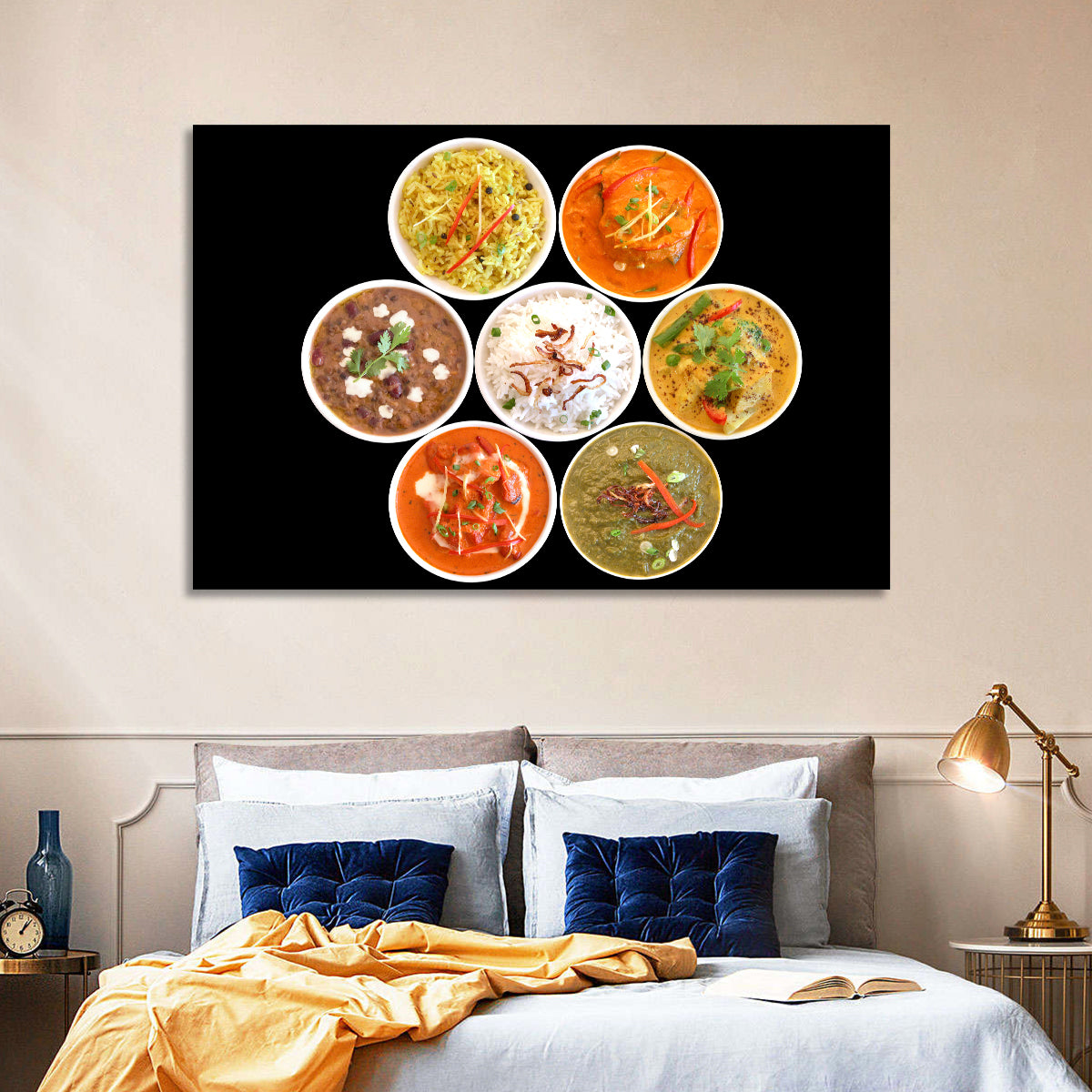 Six Indian Curry Bowls Wall Art in a room, landscape