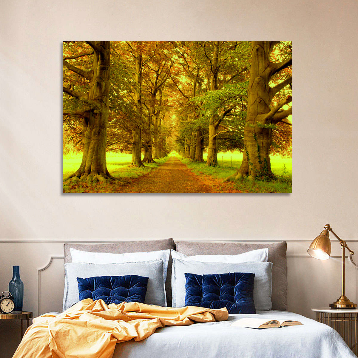 Beech Tree Lane at Golden Hour Wall Art in a room, landscape