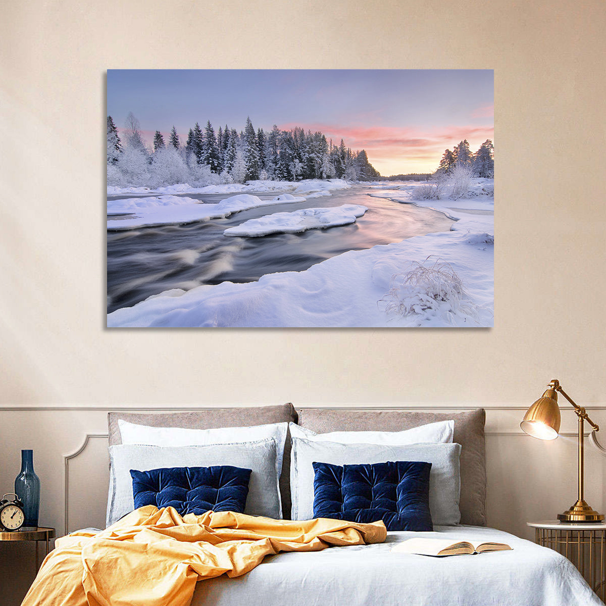Kiiminkijoki Winter Sunrise Wall Art in a room, landscape