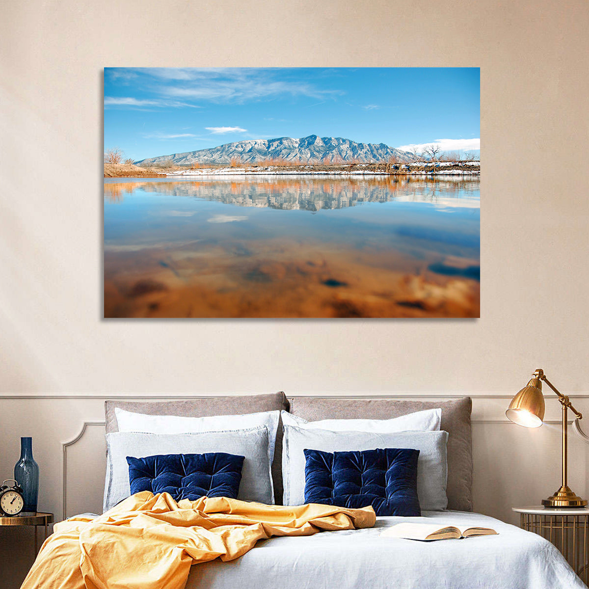 Rio Grande at Sandia Mountains Wall Art in a room, landscape