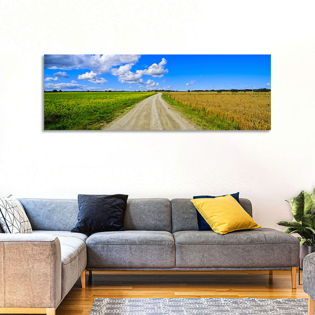 Estonian Summer Fields Wall Art in a room, panoramic