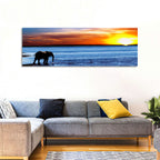 Elephant Silhouette at Beach Sunset Wall Art
