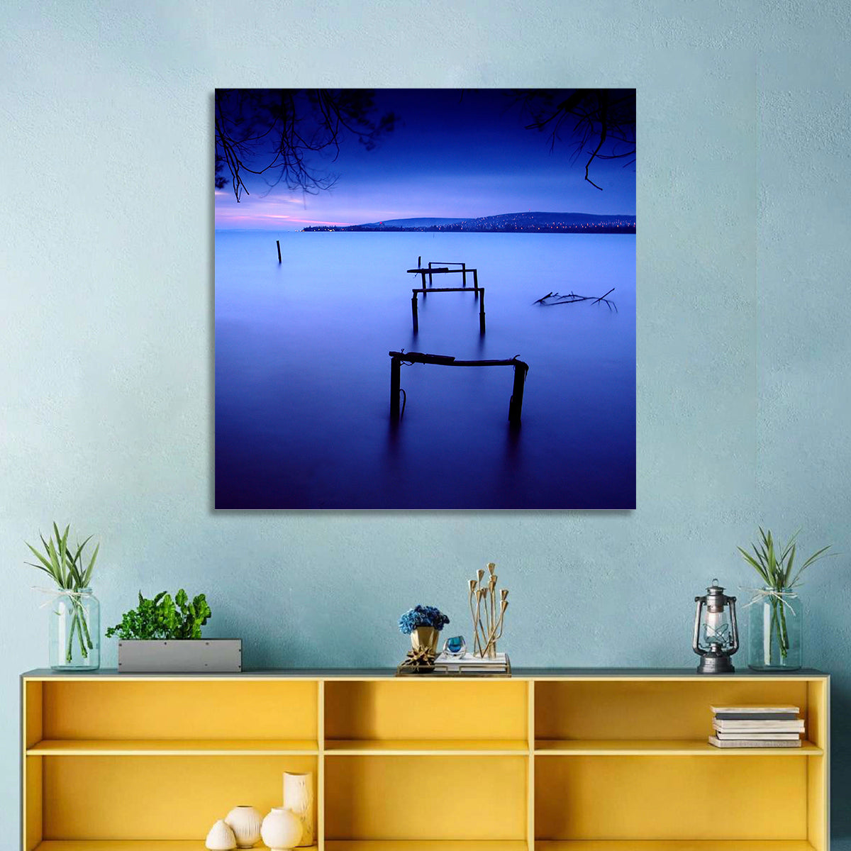 Lake Balaton at Twilight Wall Art in a room, square