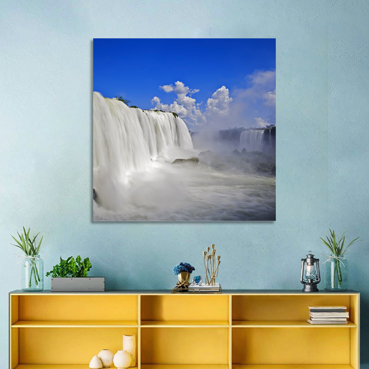 Silky Iguazu Falls, Foz Do Iguaçu Wall Art in a room, square