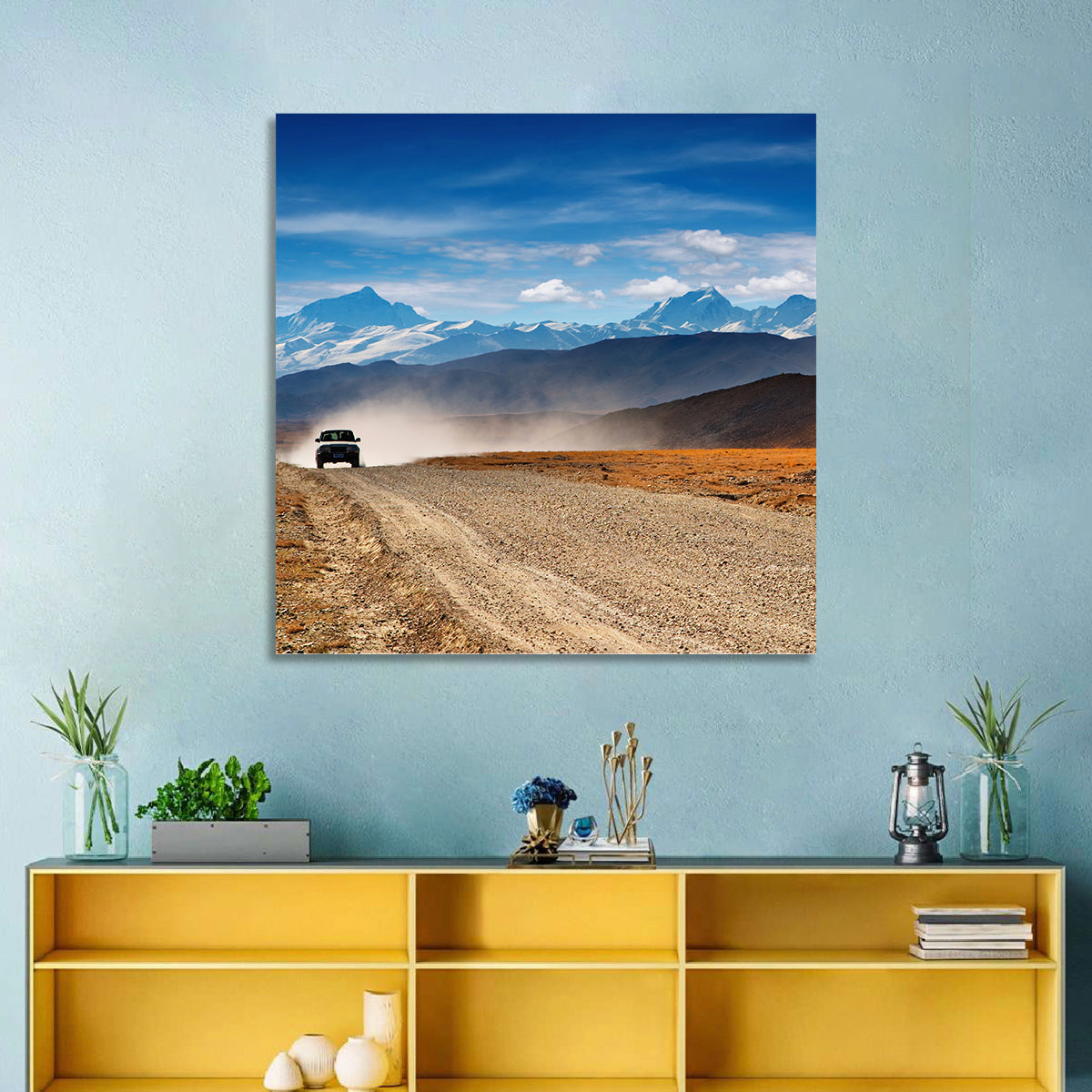 Road to Everest, Tibetan Highlands Wall Art in a room, square