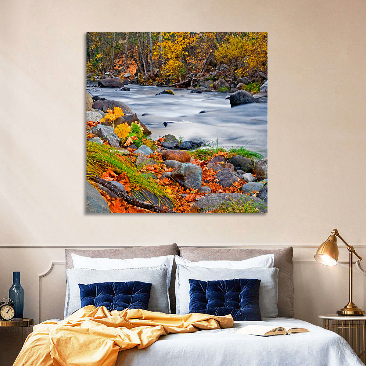 Golden Autumn Forest Creek Wall Art