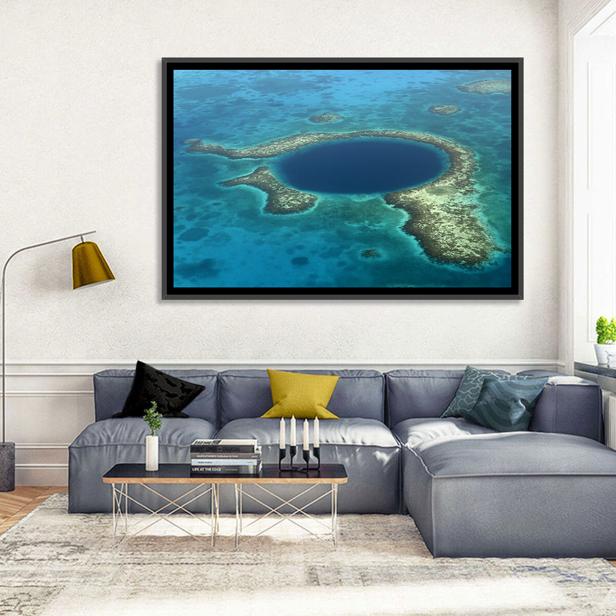 Great Blue Hole Aerial View Belize Wall Art in a room, landscape
