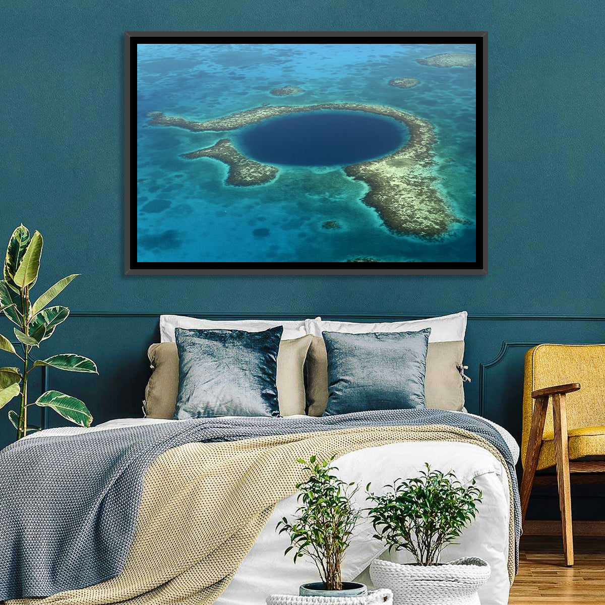 Great Blue Hole Aerial View Belize Wall Art in a room, landscape
