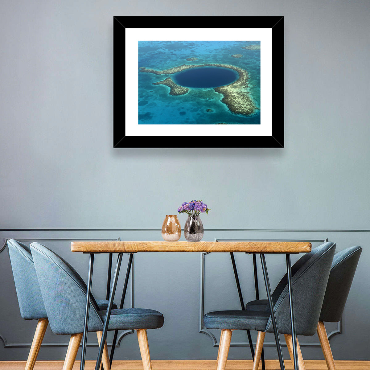 Great Blue Hole Aerial View Belize Wall Art in a room, landscape