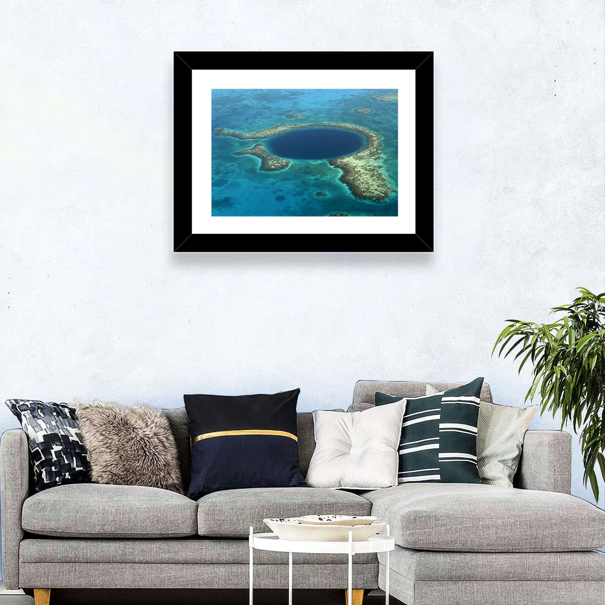 Great Blue Hole Aerial View Belize Wall Art in a room, landscape