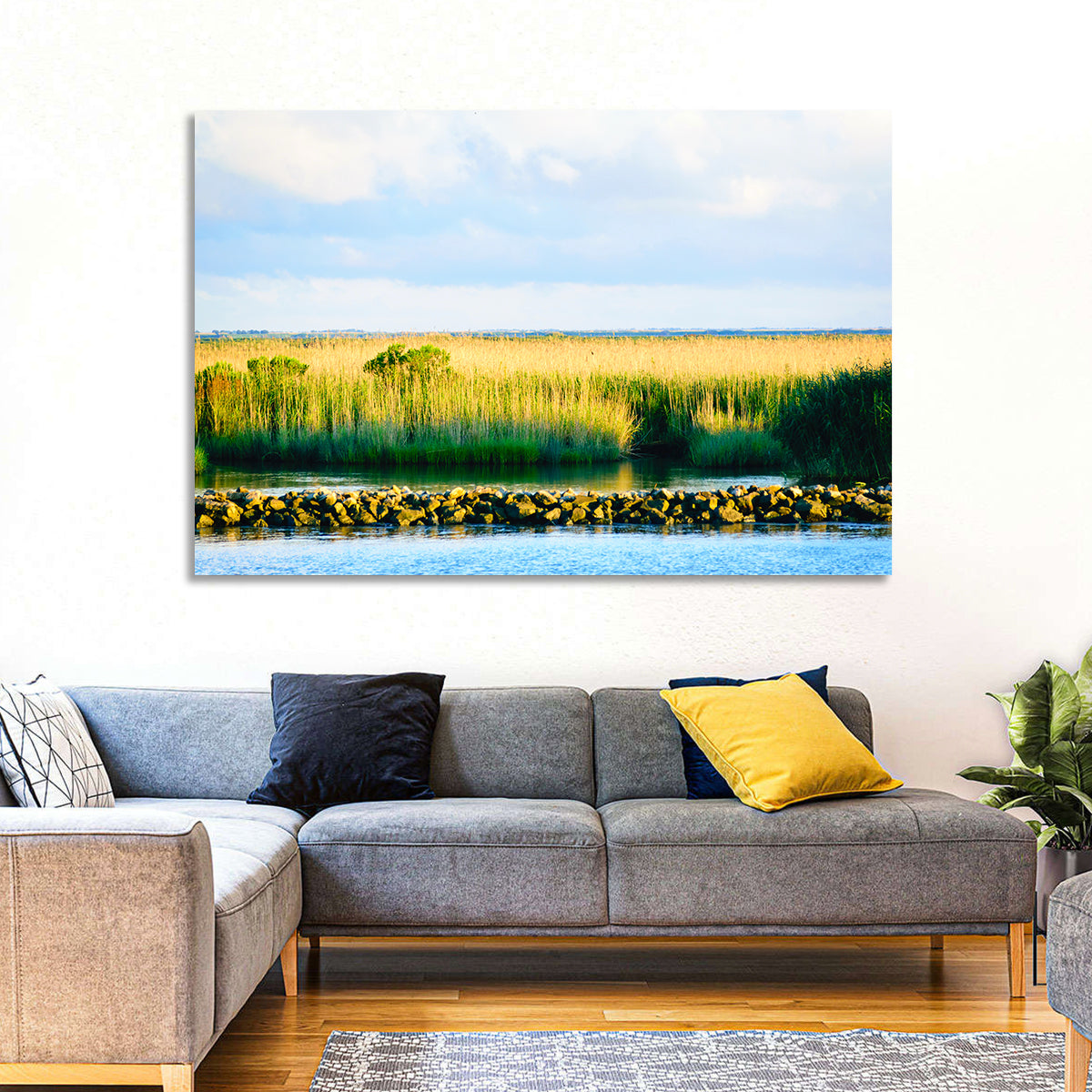 Louisiana Bayou Marsh at Golden Hour Wall Art in a room, landscape