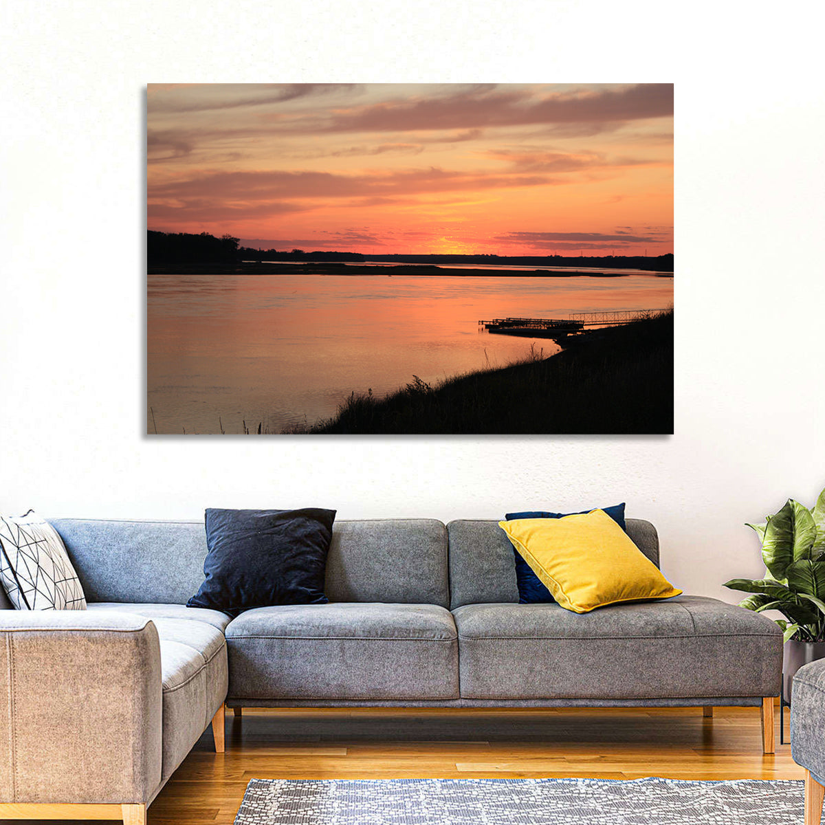 Missouri River Sunset at Dusk Wall Art in a room, landscape