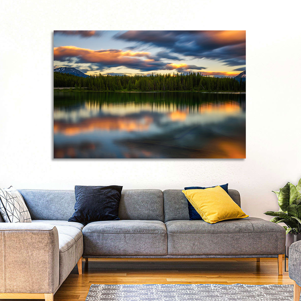 Herbert Lake Sunset Reflection Wall Art in a room, landscape