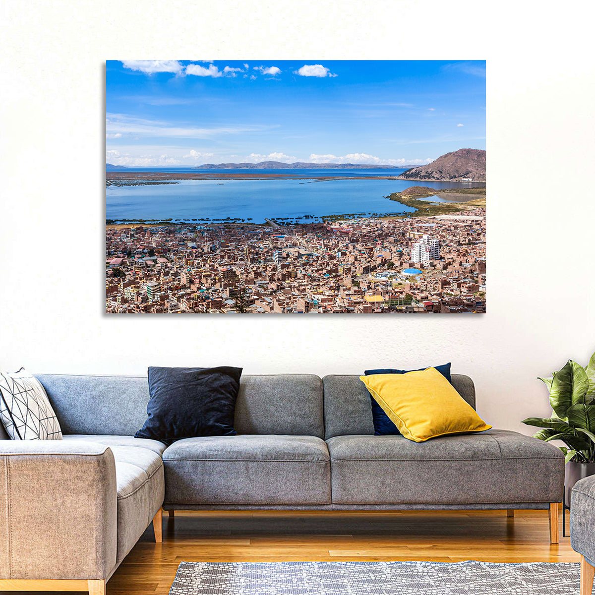 Puno Over Lake Titicaca Wall Art in a room, landscape