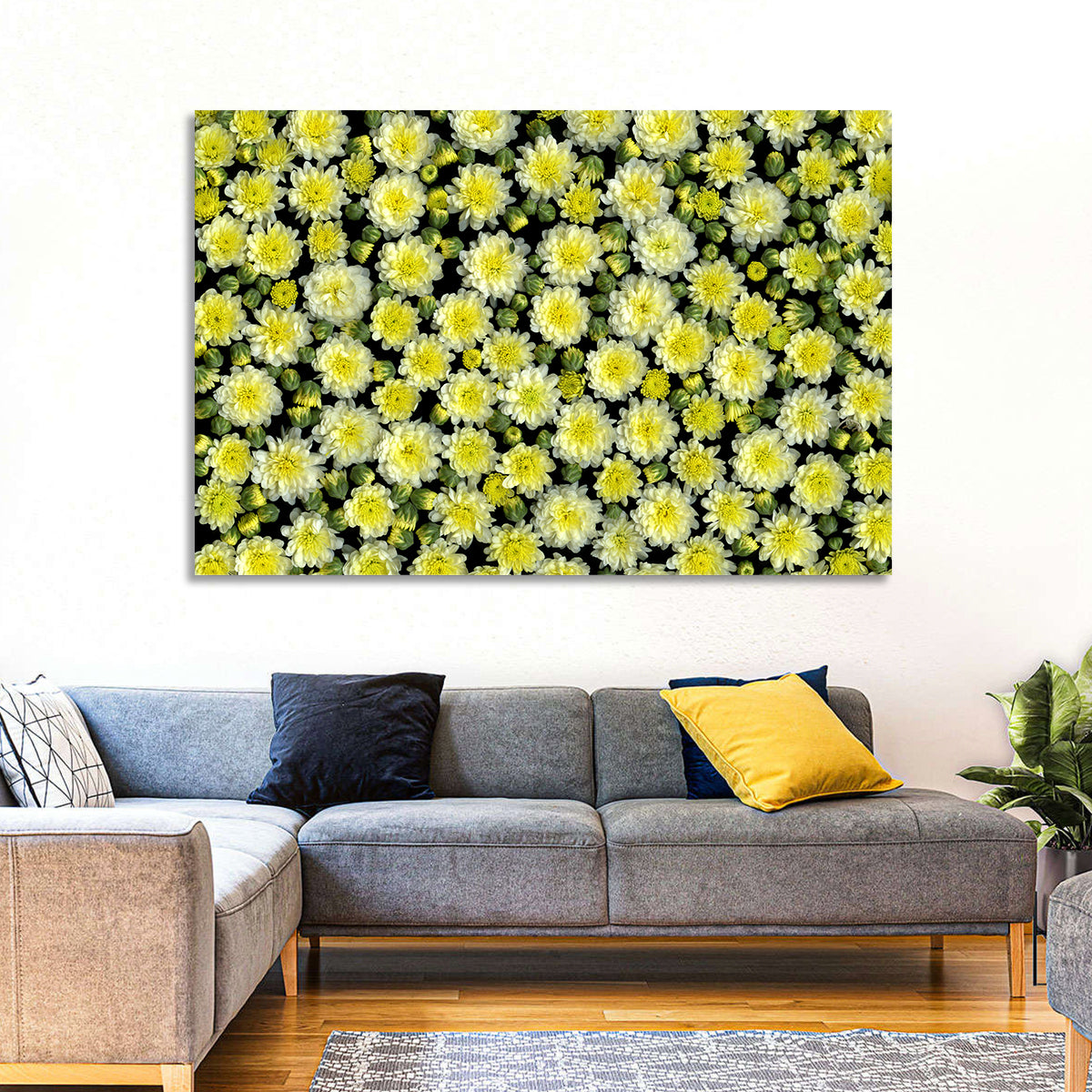 Yellow Chrysanthemum Bloom Pattern Wall Art
