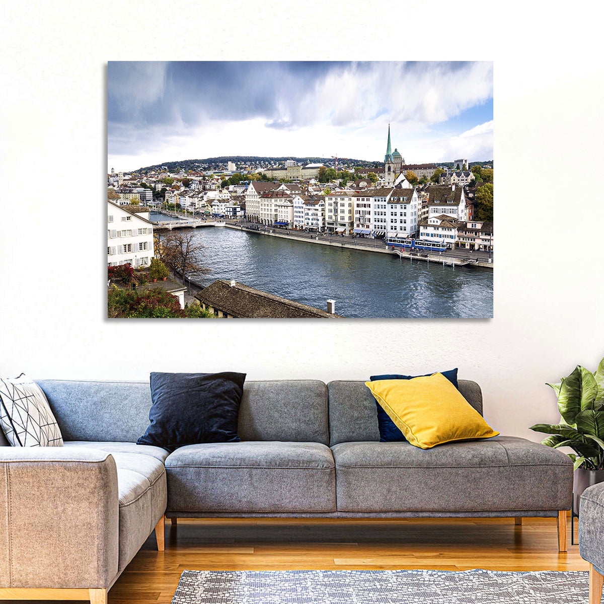 Limmat River at Fraumünster, Zurich Wall Art