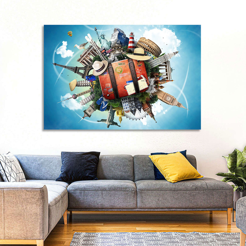Suitcase and World Landmarks Montage Wall Art