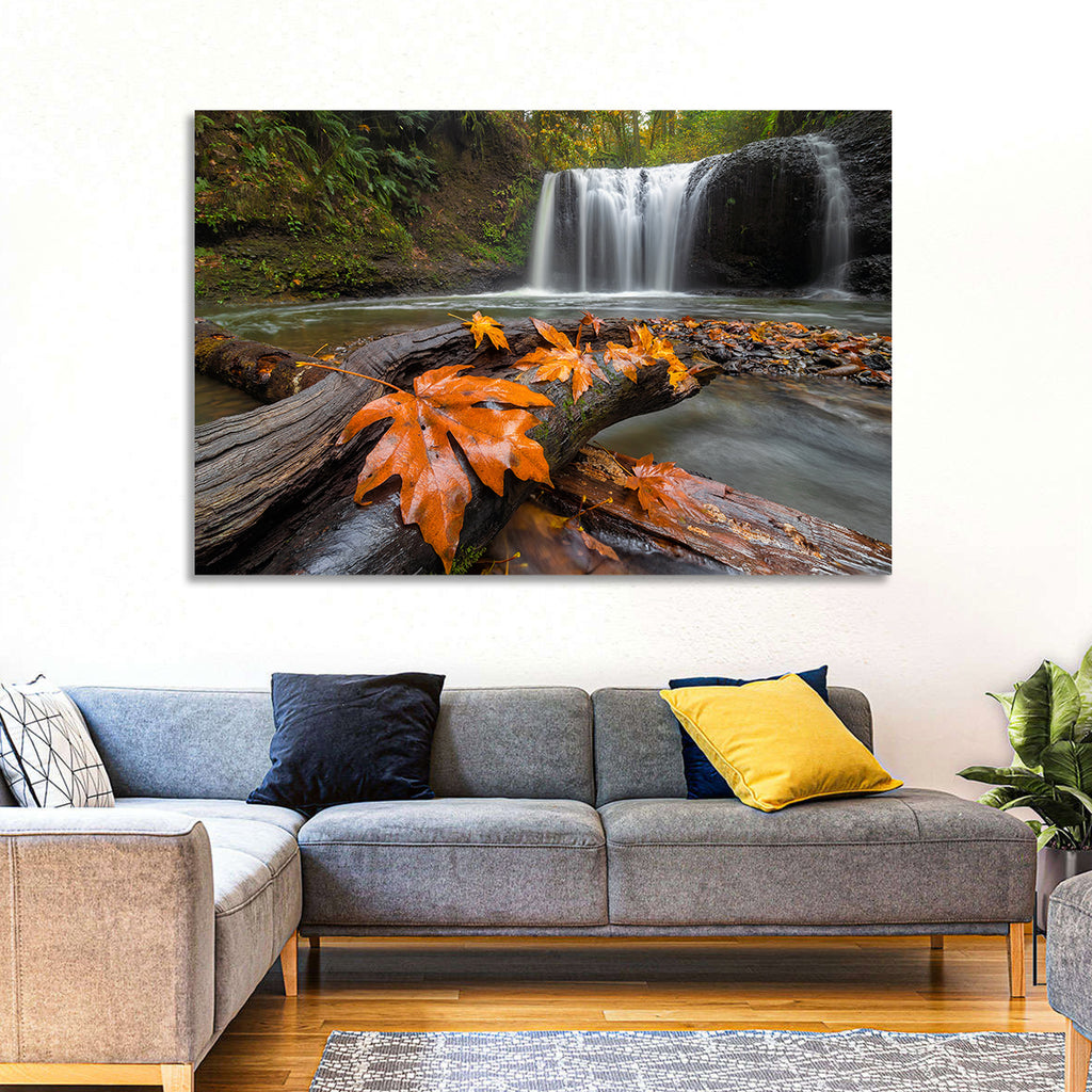 Clackamas Waterfall with Maple Leaf Wall Art