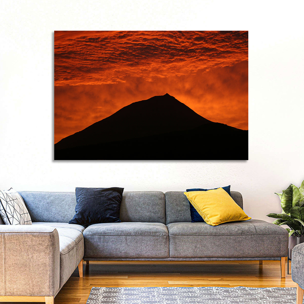 Pico Island Volcano Silhouette at Sunset Wall Art in a room, landscape