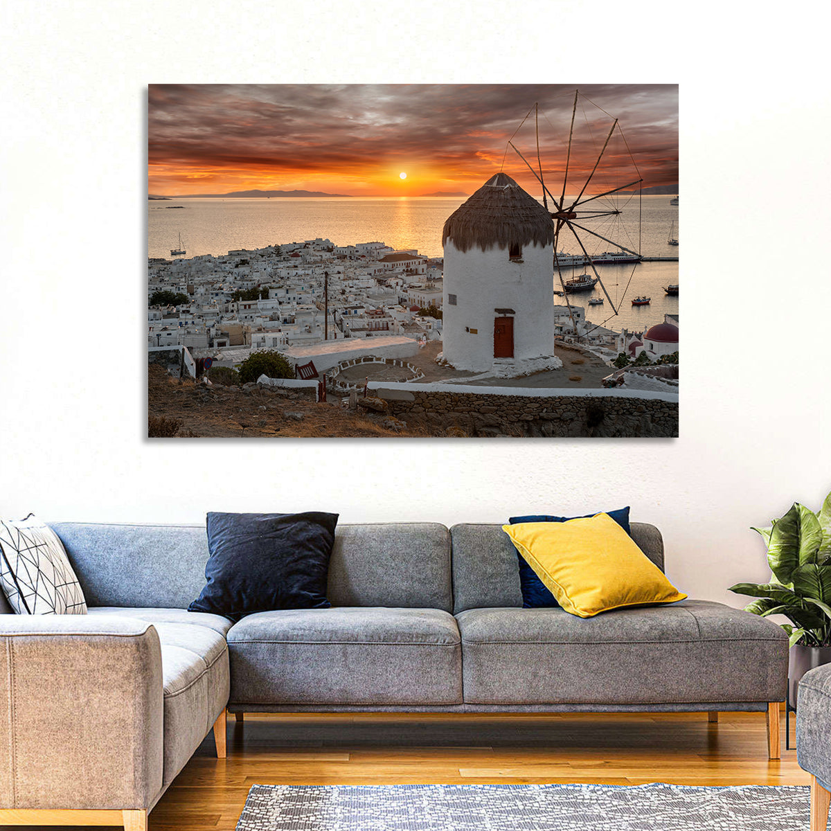 Kato Mili Sunset, Mykonos Wall Art in a room, landscape
