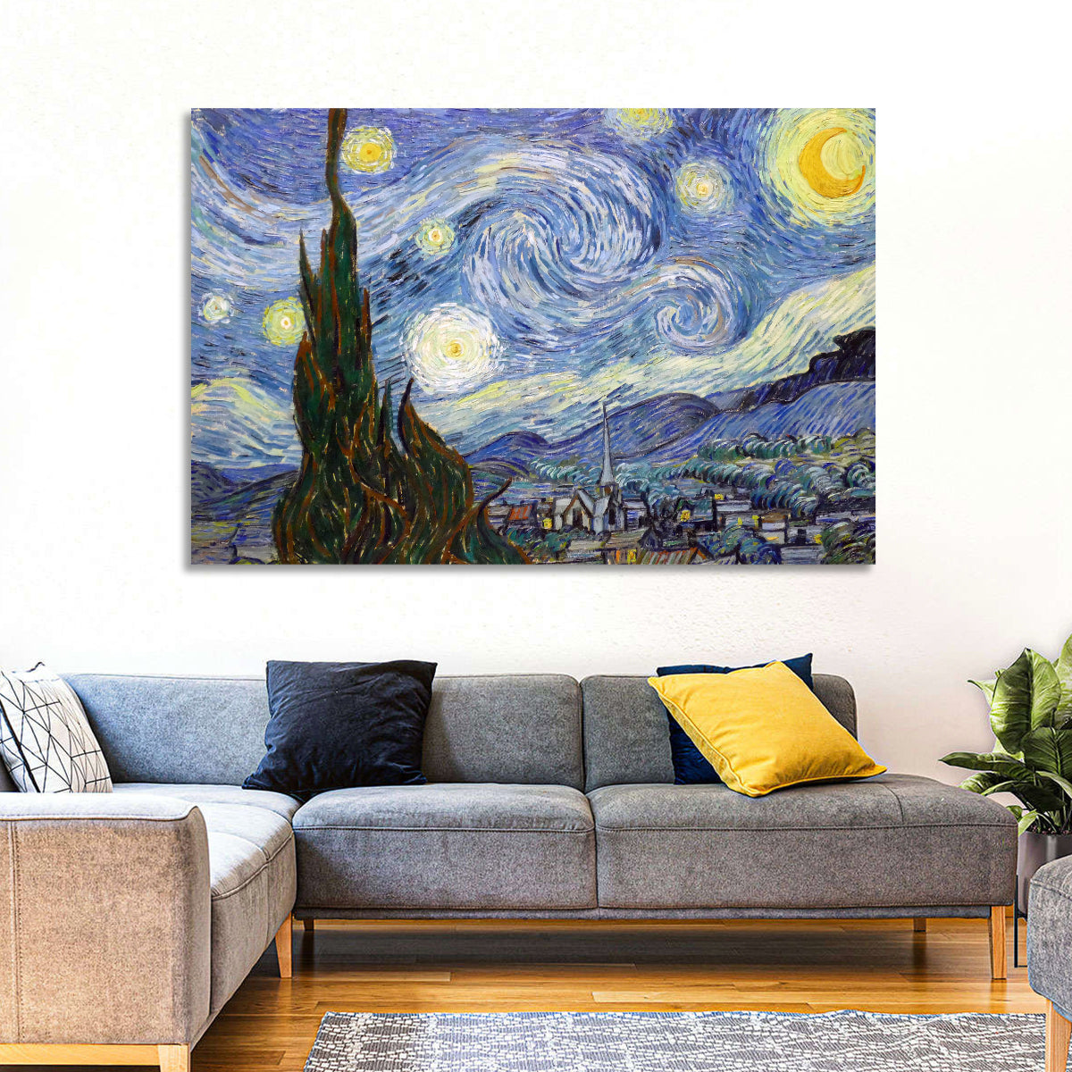 Starry Night Over Saint-rémy Wall Art in a room, landscape
