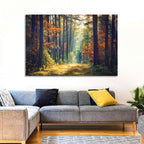 Sunlit Autumn Pine Forest Wall Art