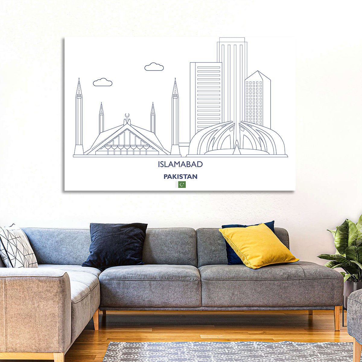 Islamabad Skyline Line Wall Art in a room, landscape