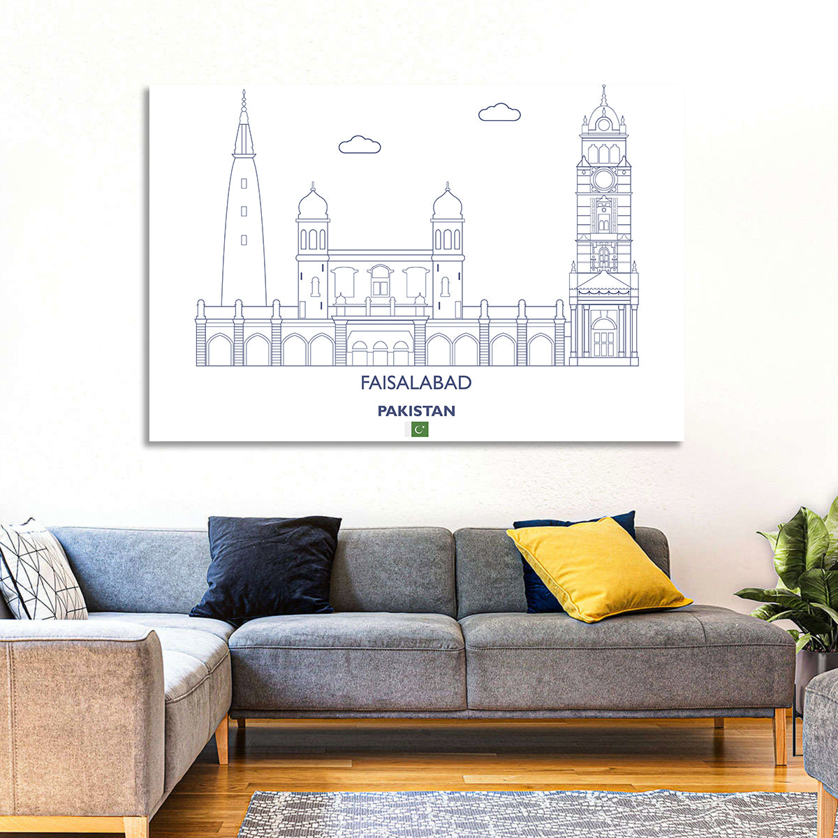Faisalabad Clock Tower Skyline Wall Art in a room, landscape