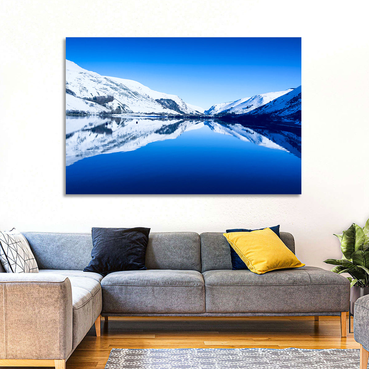 Tal Y Llyn Winter Reflection Wall Art in a room, landscape