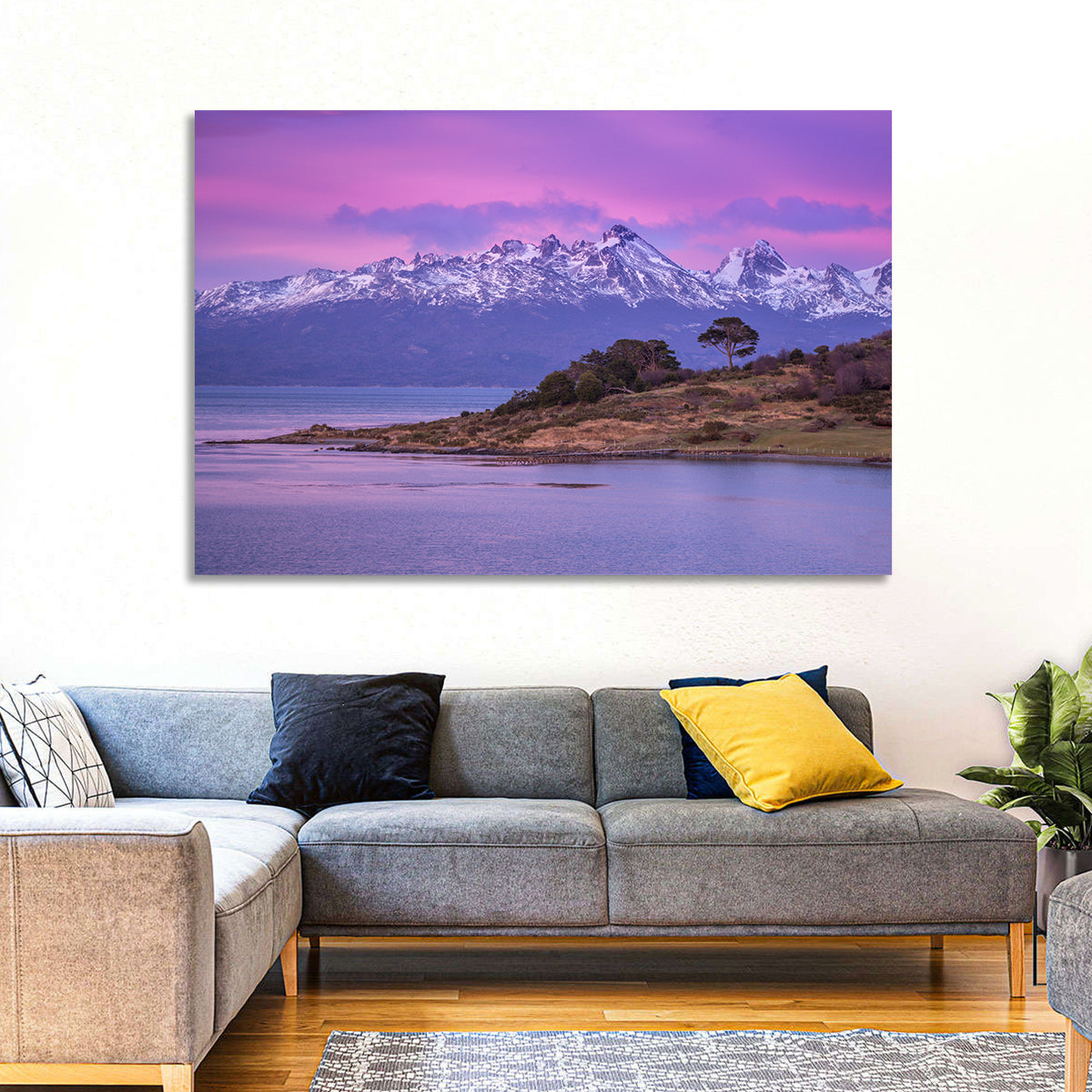 Beagle Channel Purple Dawn Wall Art in a room, landscape