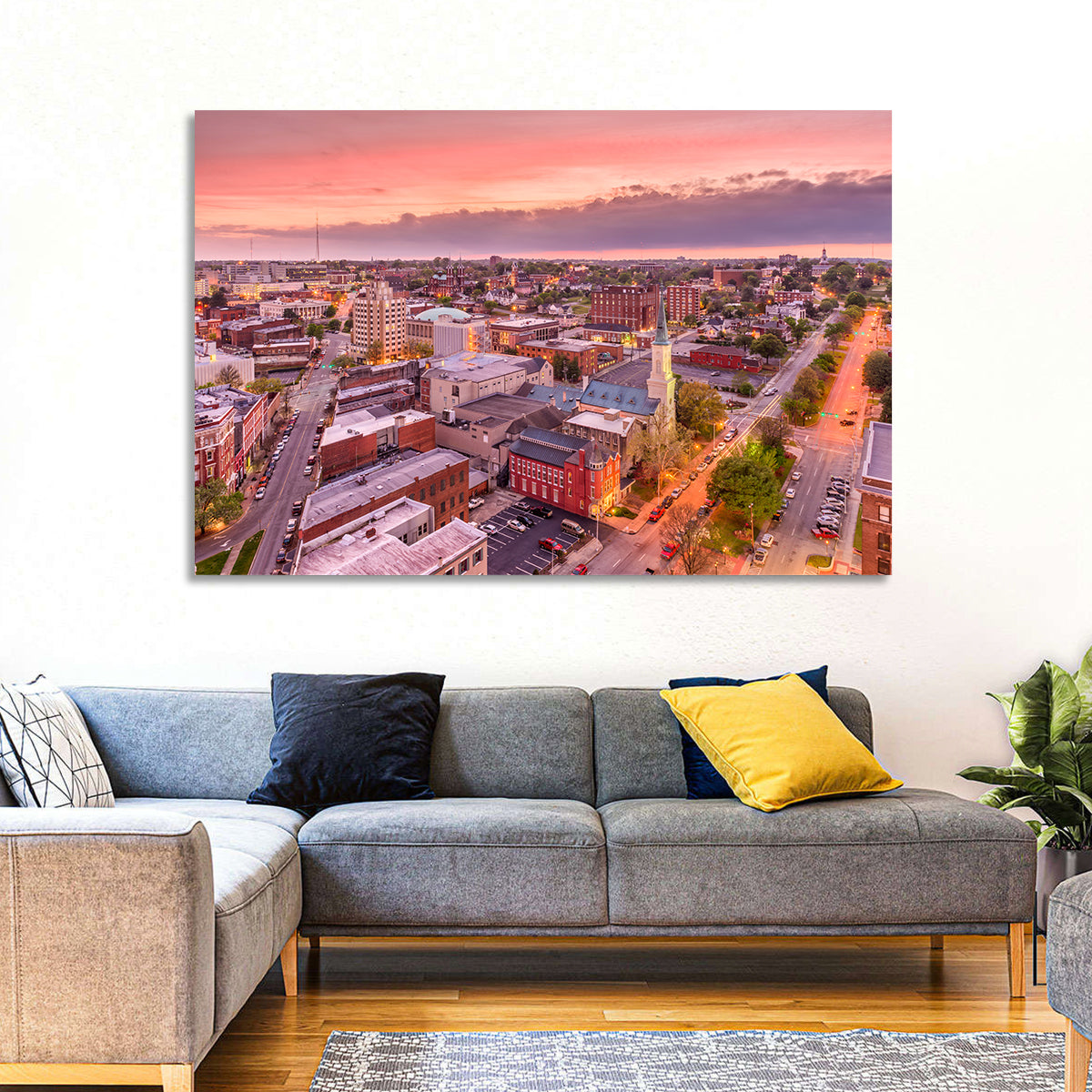 Church Spire at Dusk Wall Art in a room, landscape