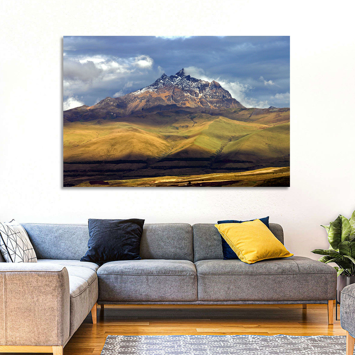 Antisana Volcano Landscape Wall Art in a room, landscape